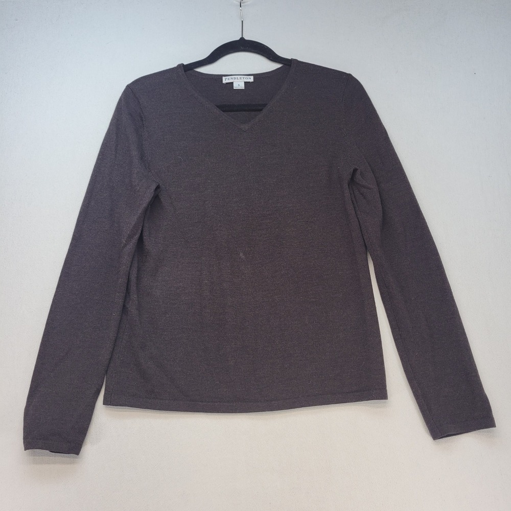 Pendleton V-Neck Sweater Womens Small Black Merino Wool Long Sleeve Classic